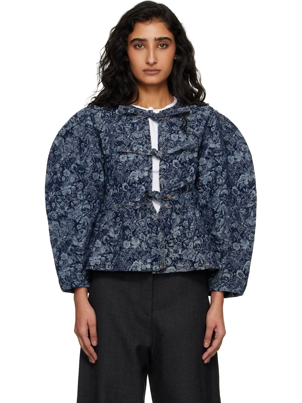 Blue Tapestry Peplum Denim Blouse - 1