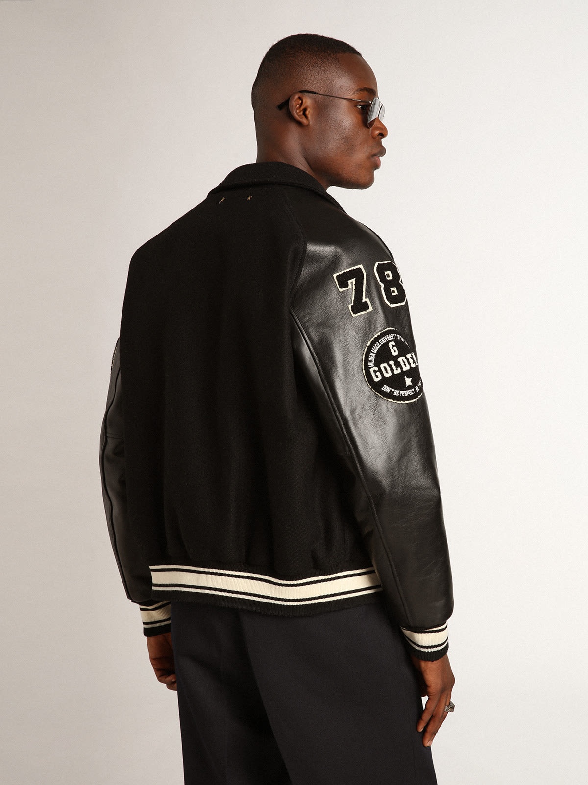 Black wool bomber jacket with patch - 4