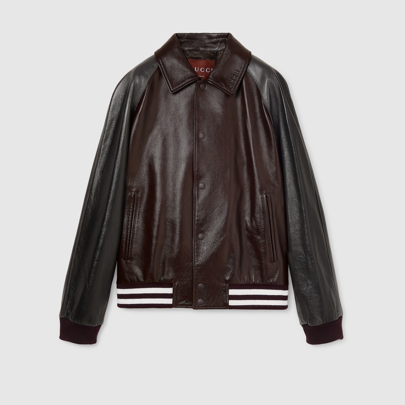 Embossed leather bomber jacket 1