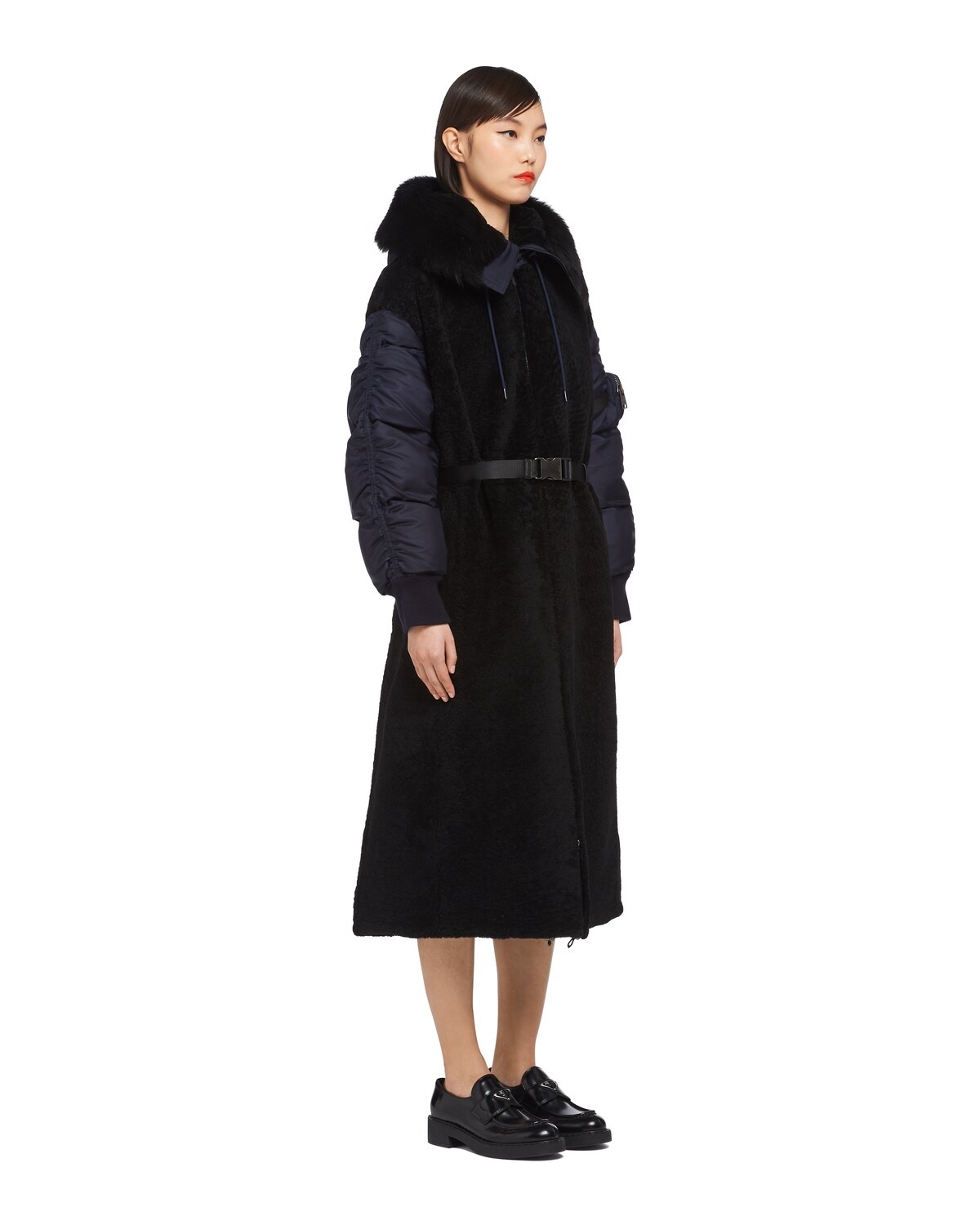Shearling and Re-Nylon coat - 3