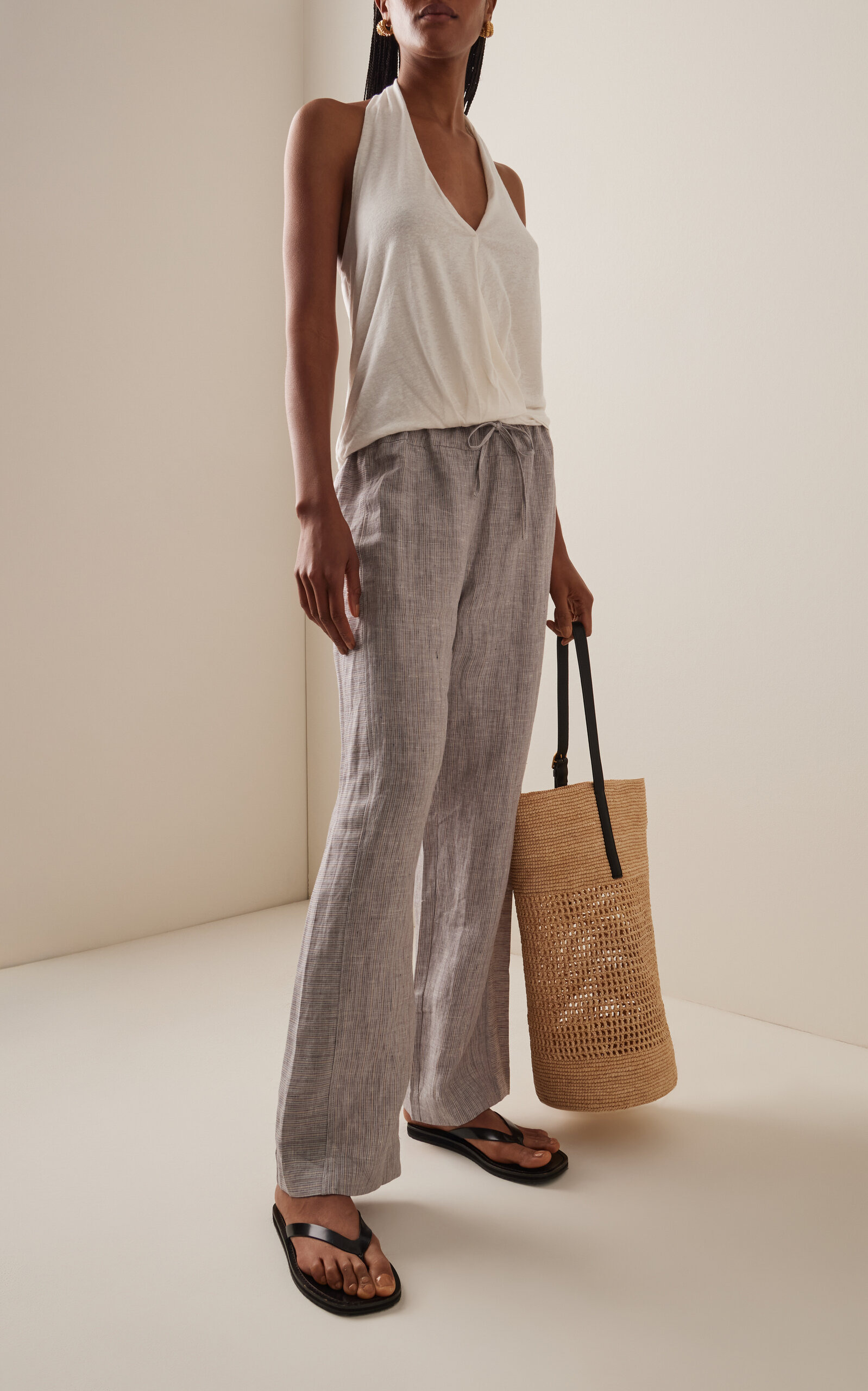 Double-Waist Organic Linen Wide-Leg Pants grey - 2