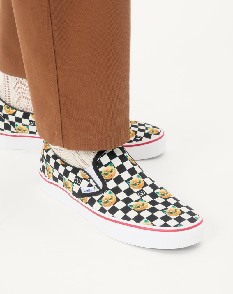VALENTINO GARAVANI AND VANS SLIP-ON SNEAKER IN FABRIC WITH LE CHAT DE LA MAISON PRINT AND VLOGO CHEC 2