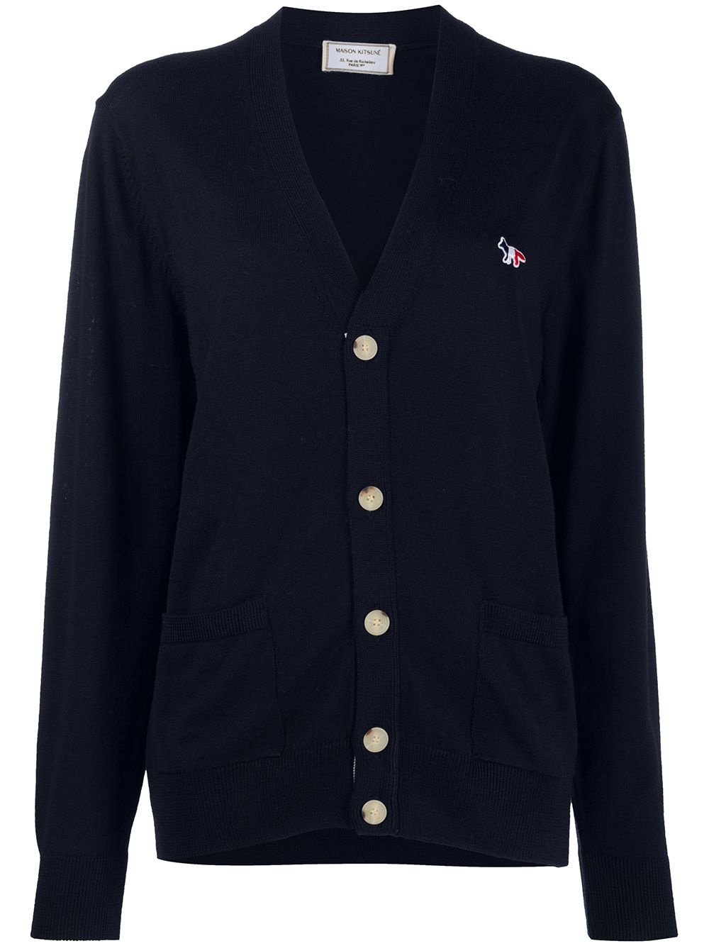 V-neck embroidered logo cardigan - 1