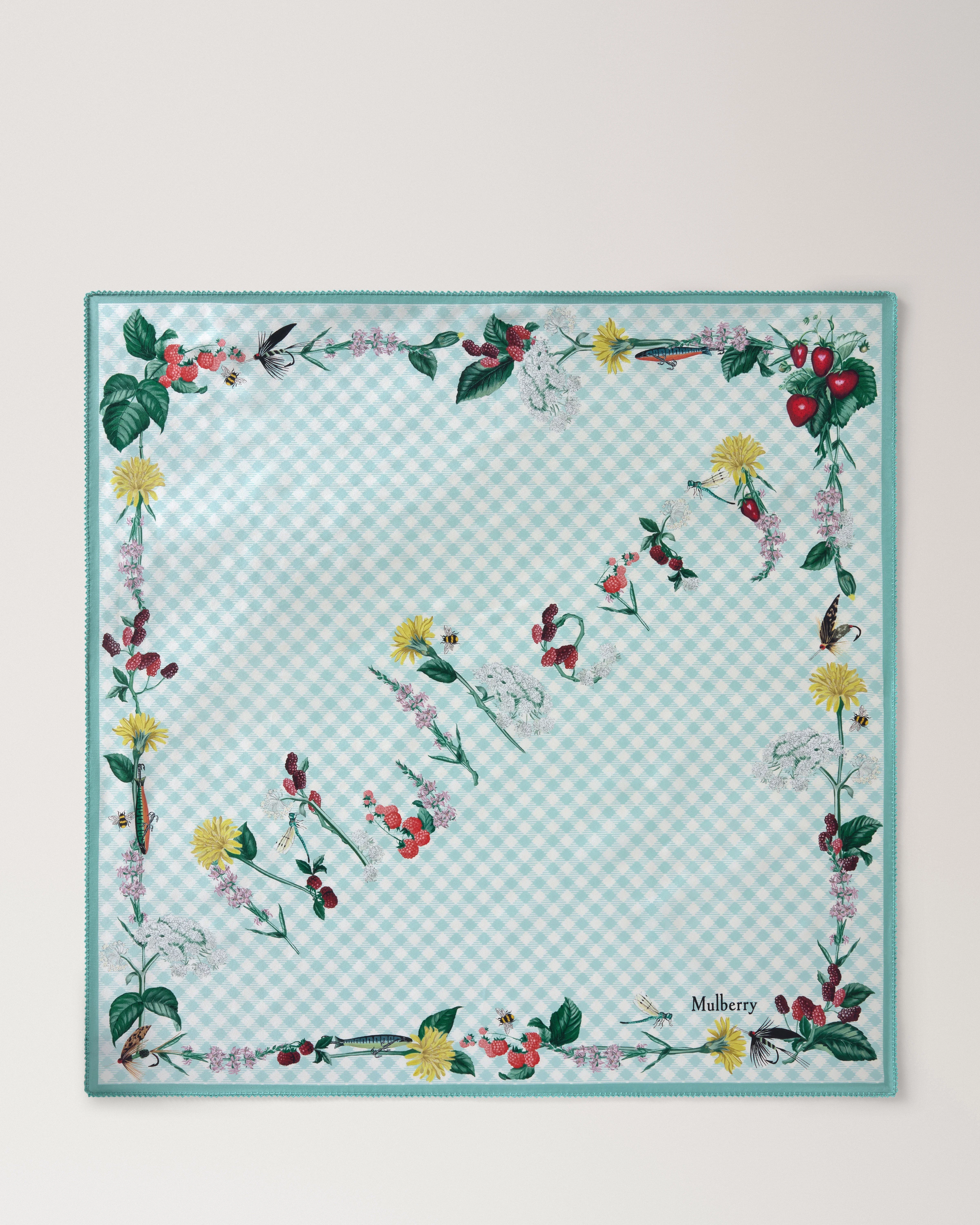 Square Scarf - Riverside Floral Marina Blue Silk Twill - 1