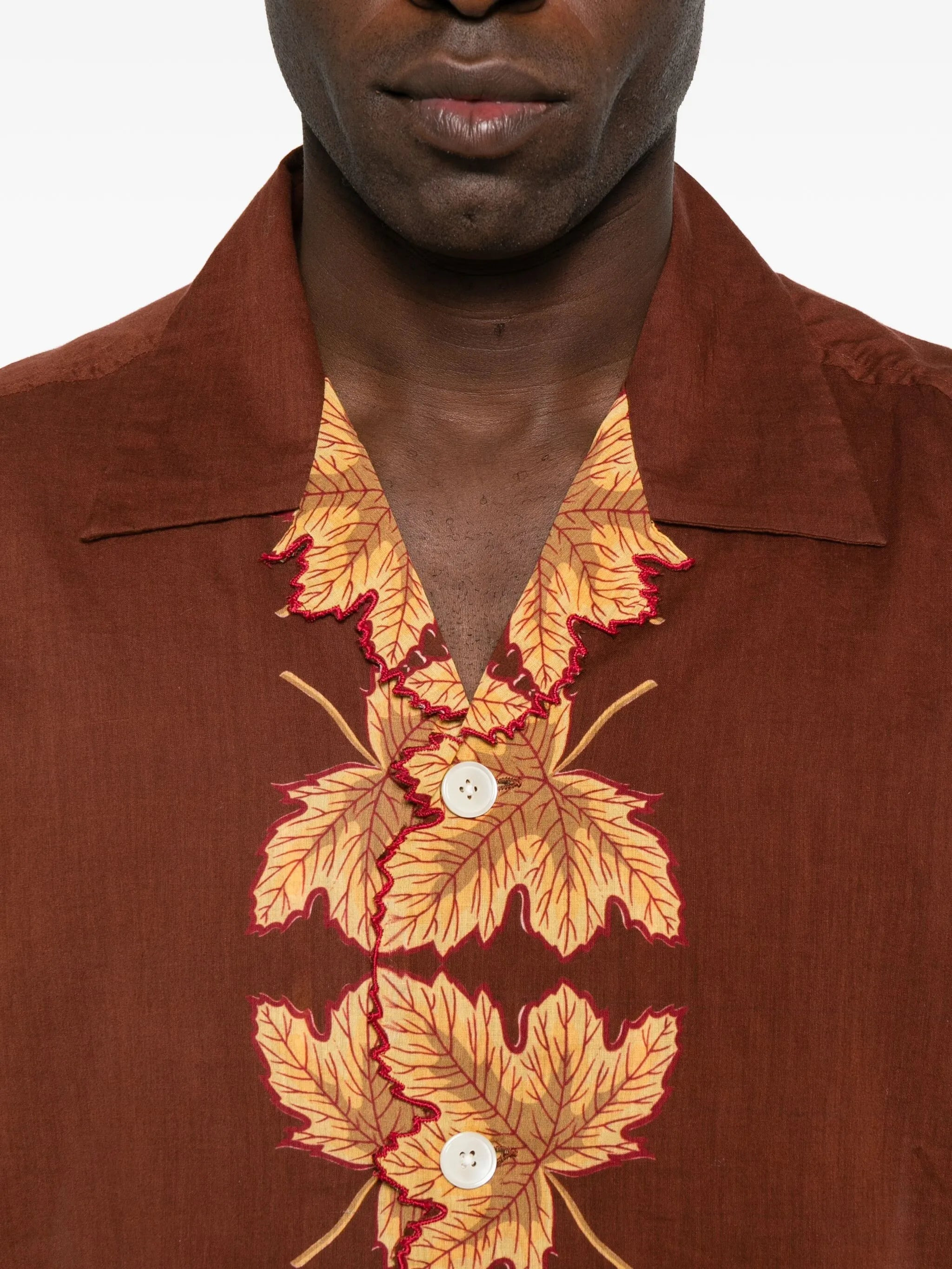leaf-print scalloped shirt - 5