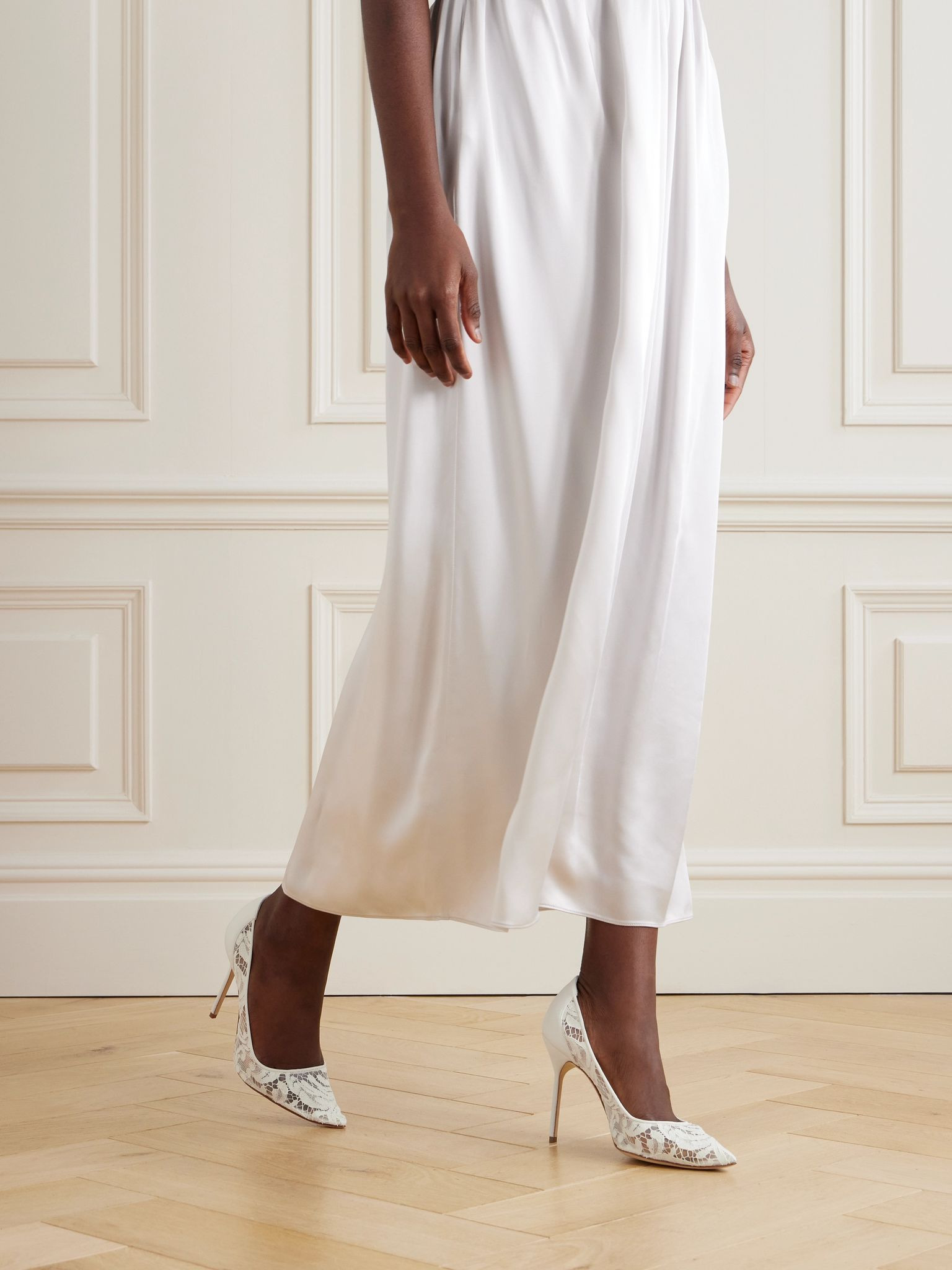 BBLA 105 silk satin-trimmed corded lace pumps Ivory - 2