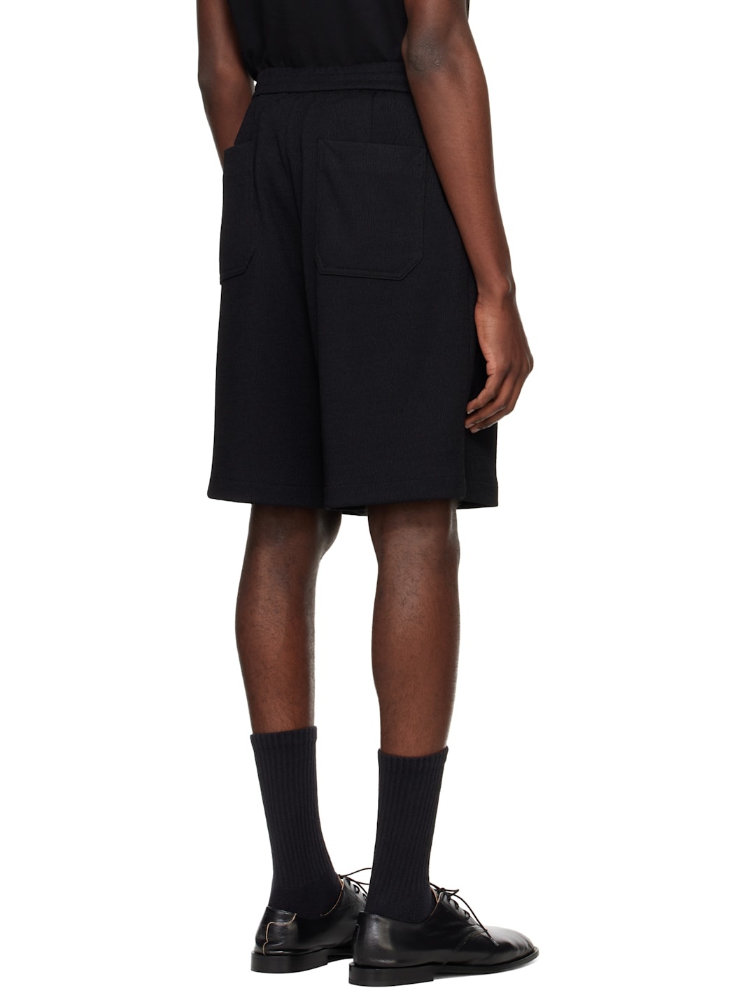 Black Textured Knit Shorts - 3