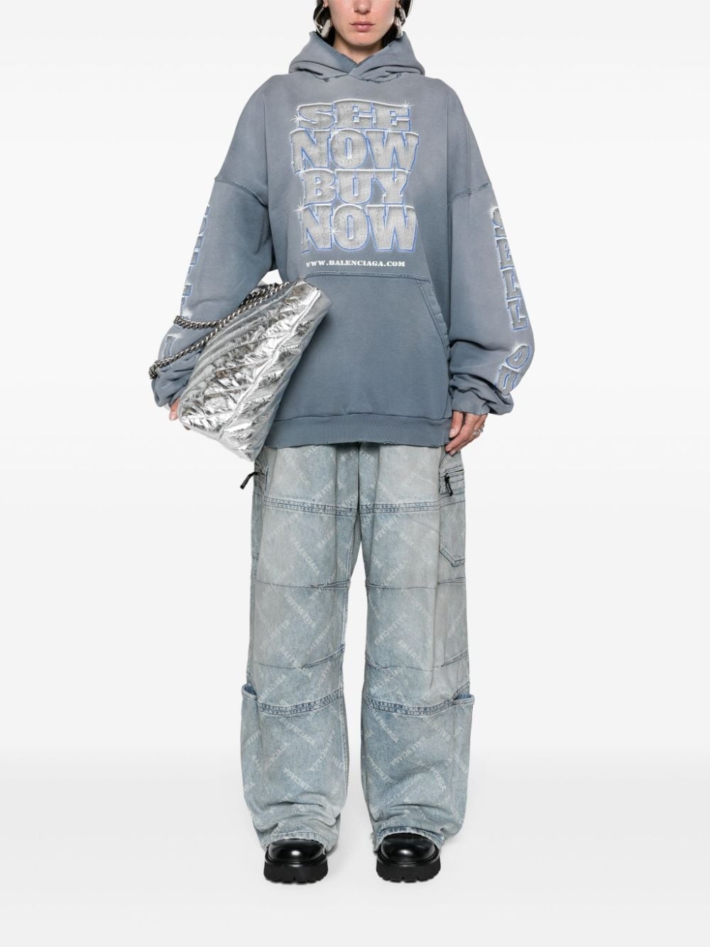 トップス BALENCIAGA Slogan-Print Cotton Hoodie BALENCIAGA slogan-print cotton hoodie | REVERSIBLE