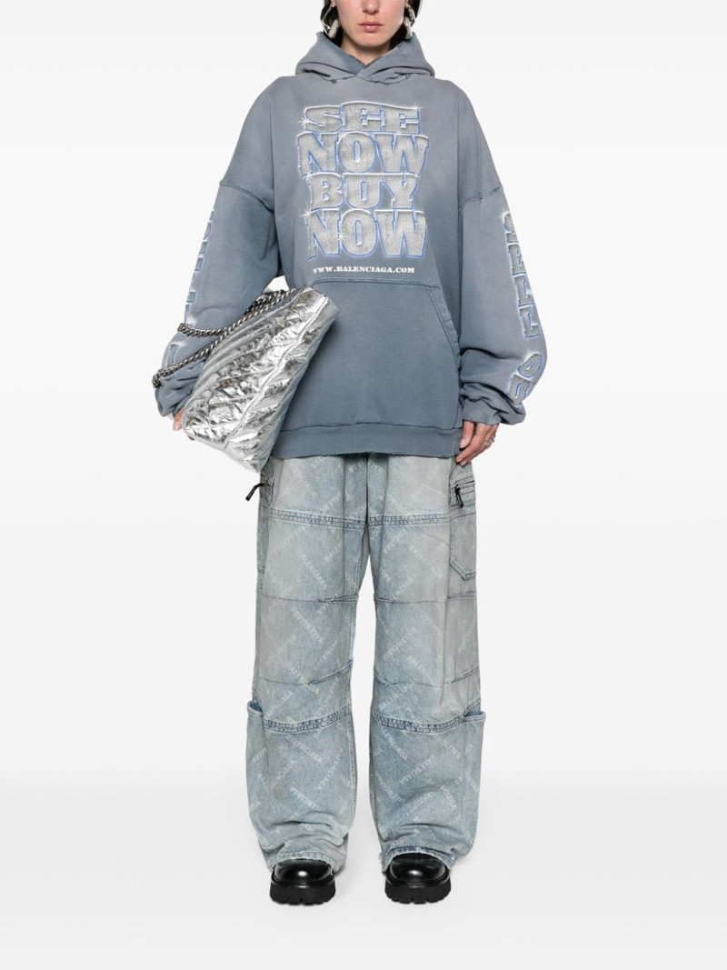 BALENCIAGA slogan-print cotton hoodie outlook
