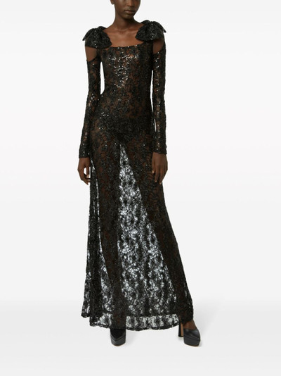NINA RICCI bow-embellished sequinned lace gown outlook
