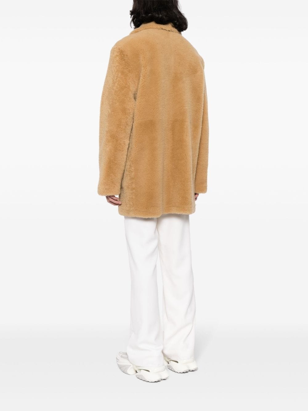 double-breasted shearling coat - 4