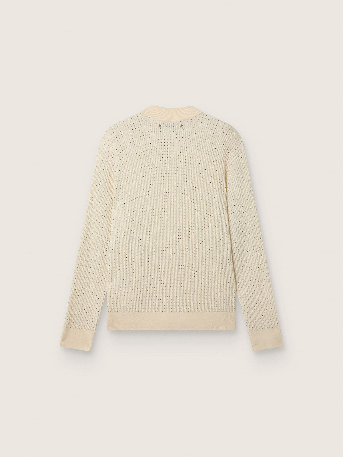 Men's crew-neck sweater in white merino wool with all-over crystals - 2