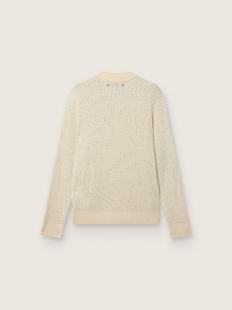 Golden Goose Men's crew-neck sweater in white merino wool with all-over crystals outlook