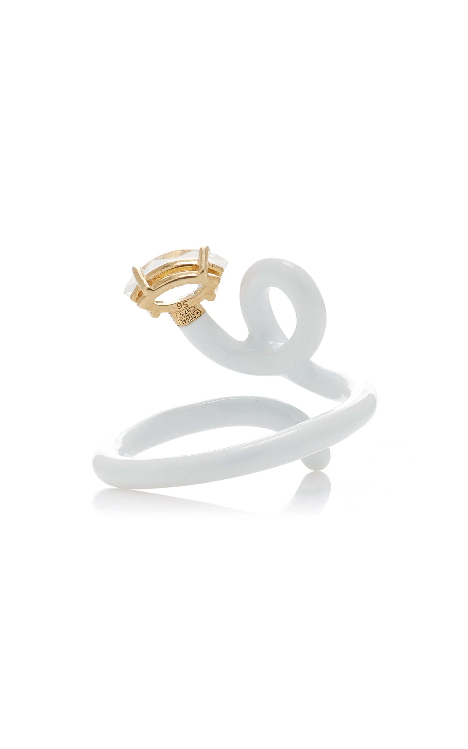 Baby Vine Enameled 9K Yellow Gold, Silver Crystal Ring white - 5