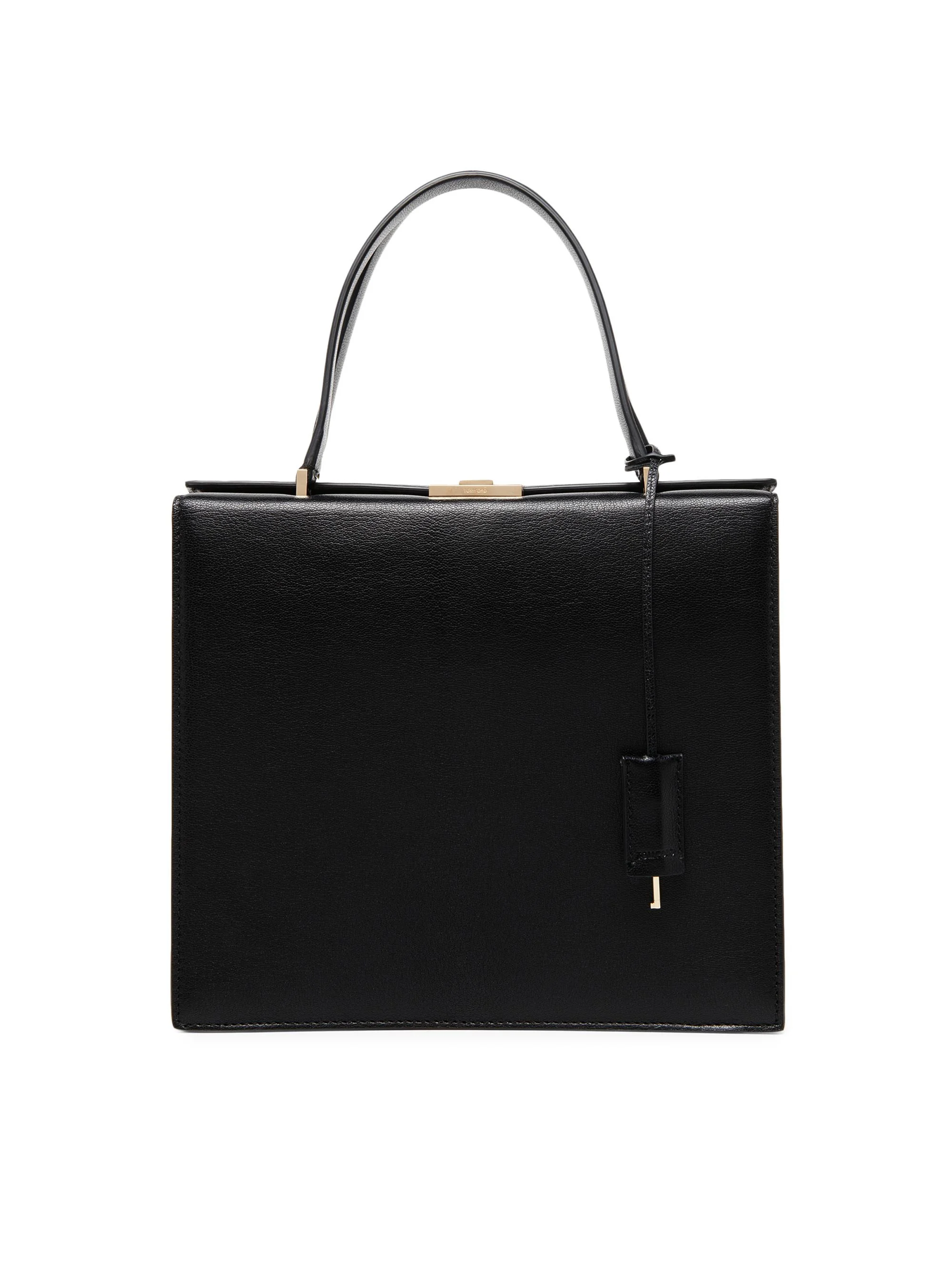 Women's Supple Grain Leather Top Handle Bag - Black - 1