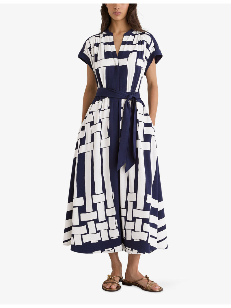 REISS Samira Scarf-Print Belted Woven Midi Dress outlook