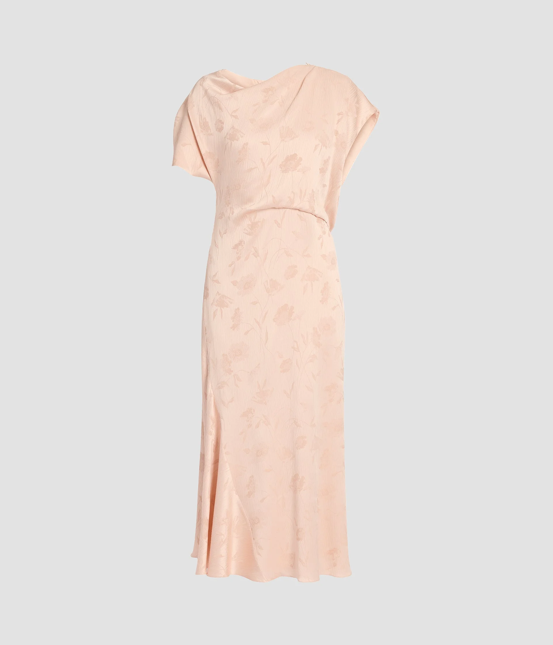 FLORAL CREPONNE JACQUARD SHORT SLEEVE MIDI DRESS - 1