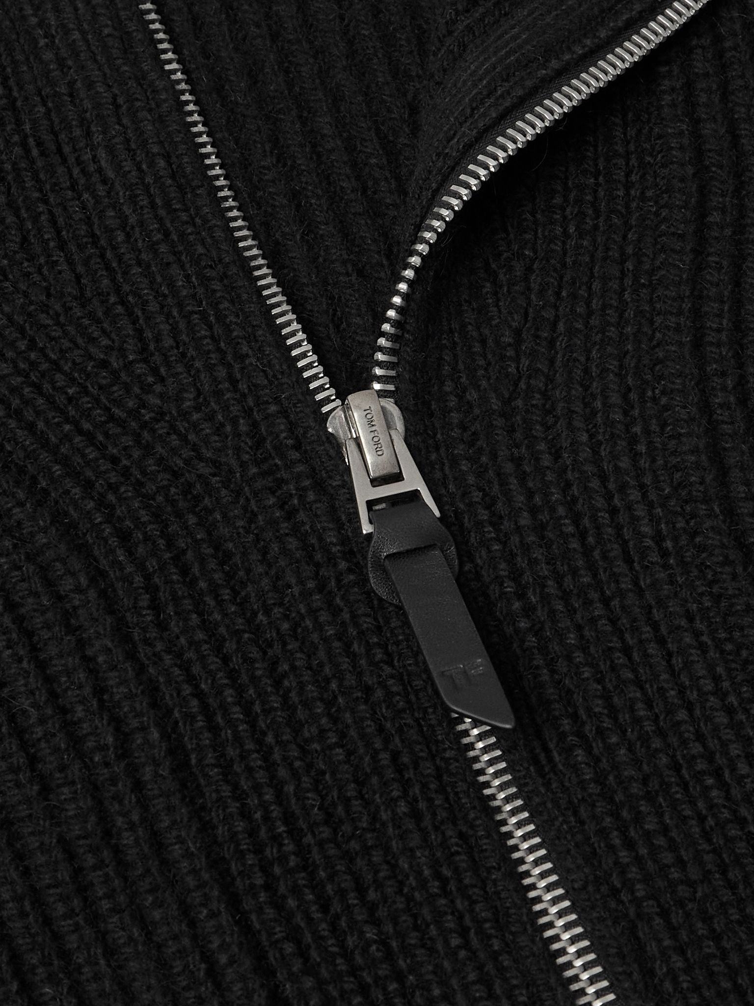 Slim-Fit Ribbed Wool and Mohair-Blend Zip-Up Cardigan Black - 4