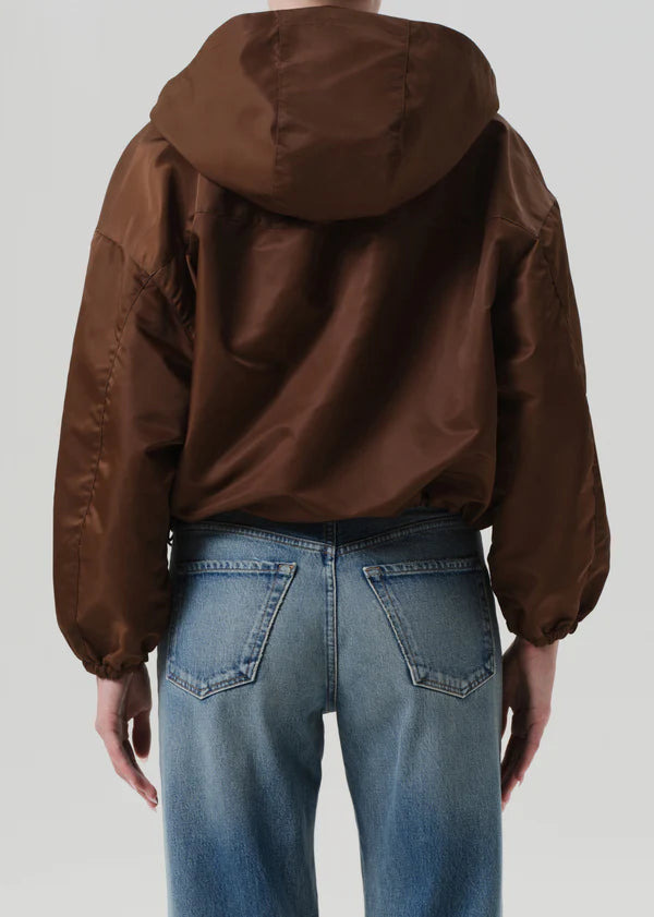 Cropped Nylon Windbreaker in Brown - 3