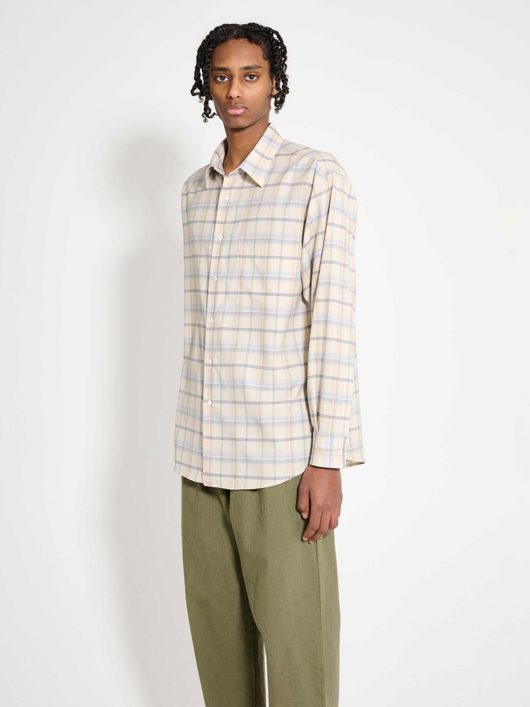 AURALEE AURALEE SUPER LIGHT WOOL CHECK SHIRT LIGHT BEIGE CHECK 