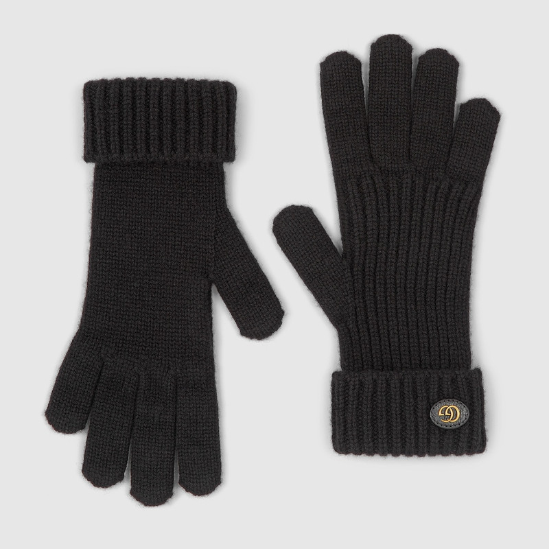 Rib knit wool viscose lamé gloves 1