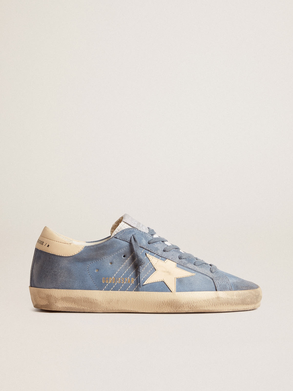 Super-Star in light blue suede with beige leather star and heel tab - 1