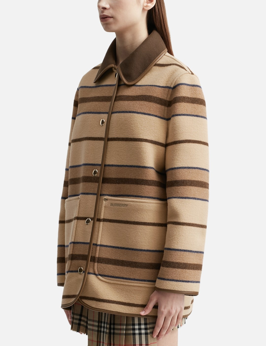 Leather-trimmed striped wool-felt jacket - 3