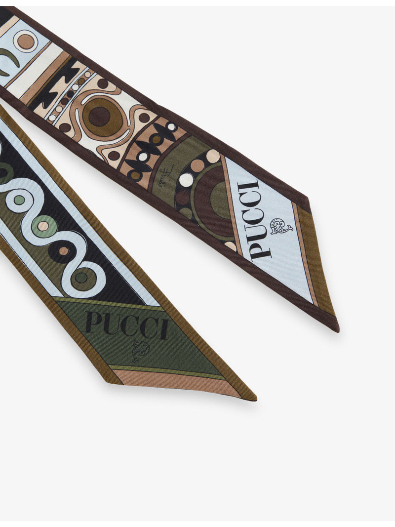 Branded Abstract-Print Silk Scarf 120cm 4