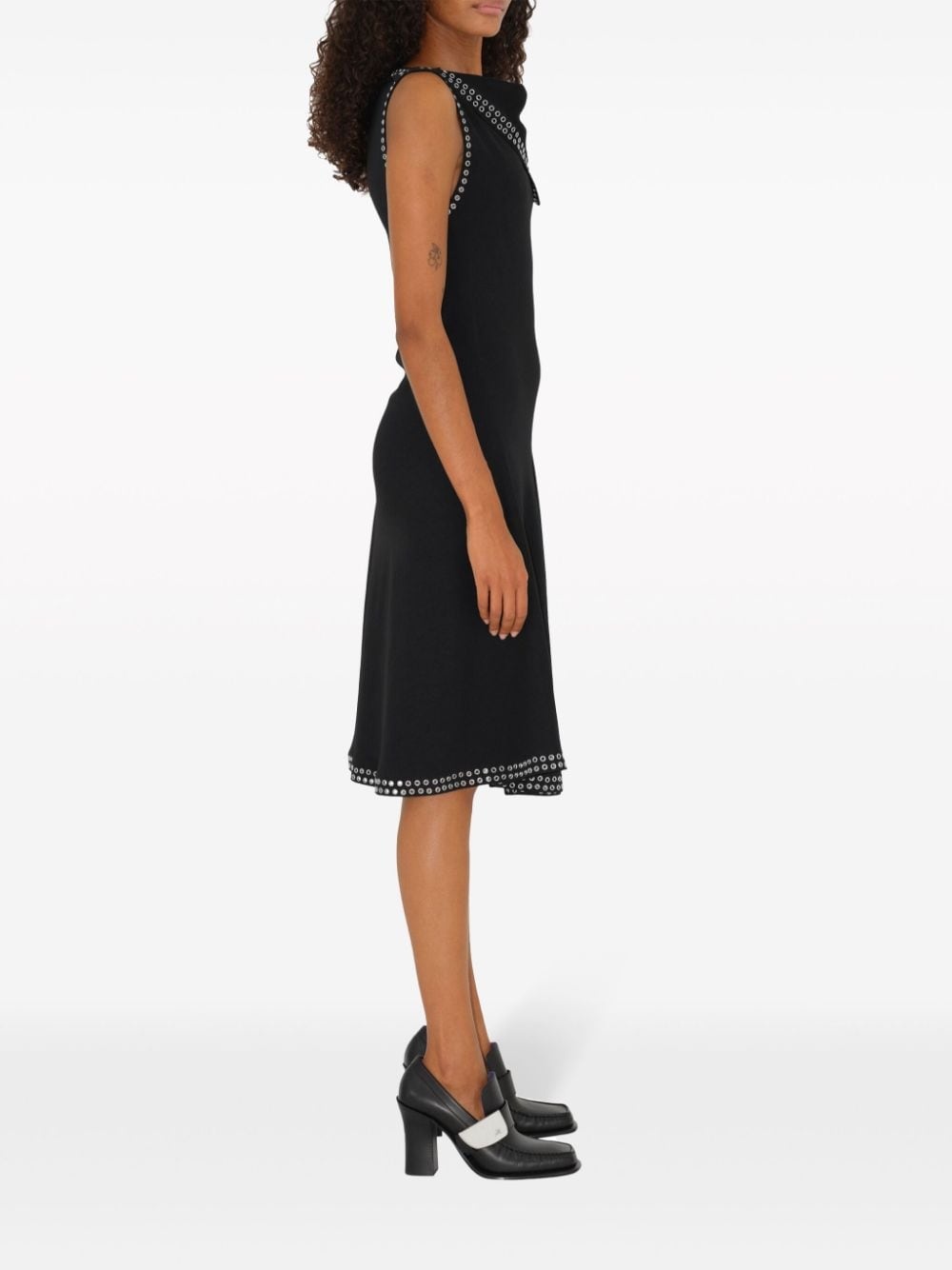 eyelet-trim satin dress - 3