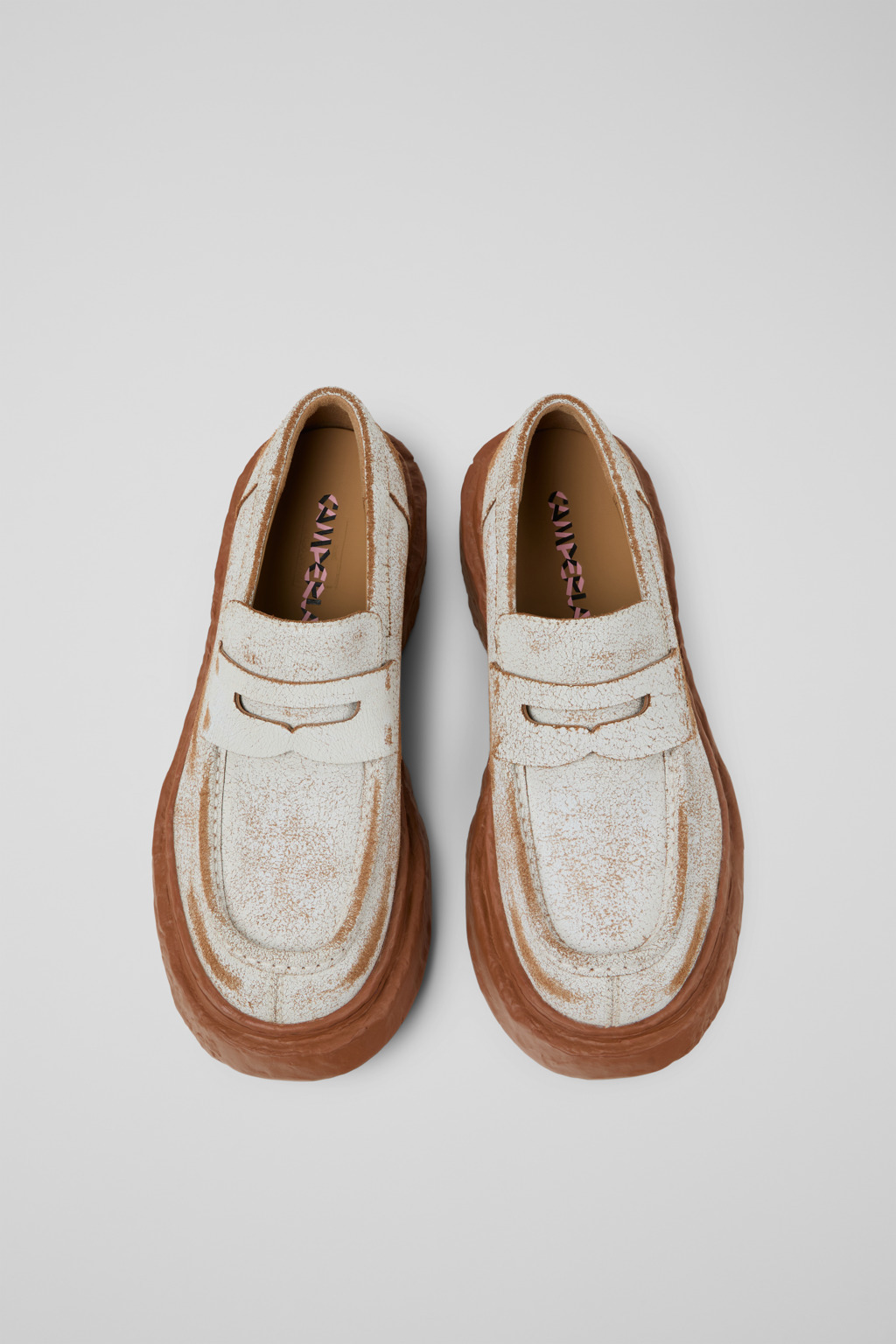 White cracked Leather Loafers - 4