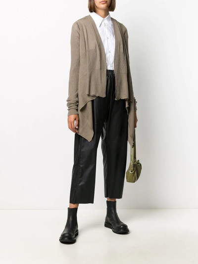 Rick Owens asymmetric hem ribbed panel cardigan outlook