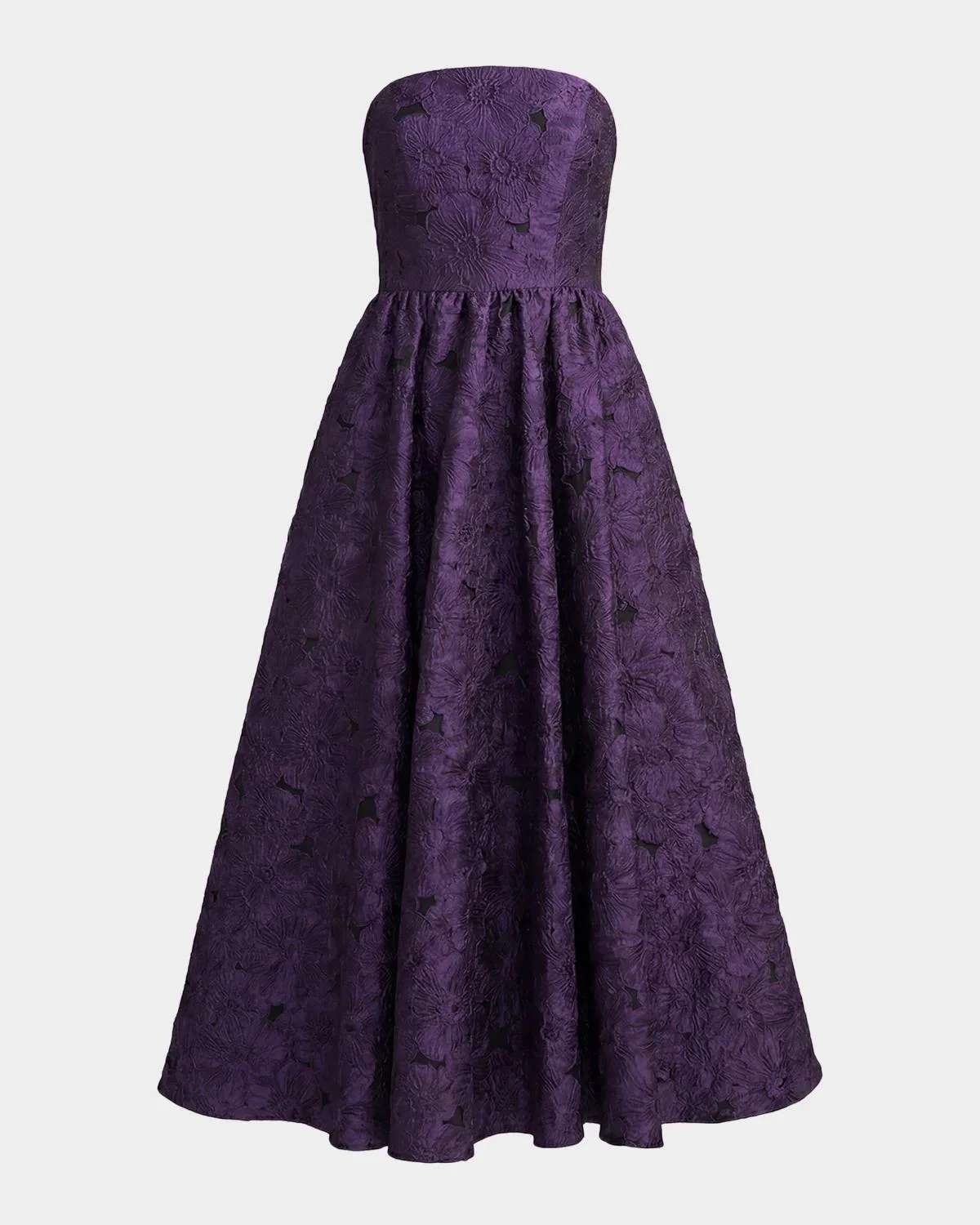 Strapless Floral Brocade Midi Dress - 1