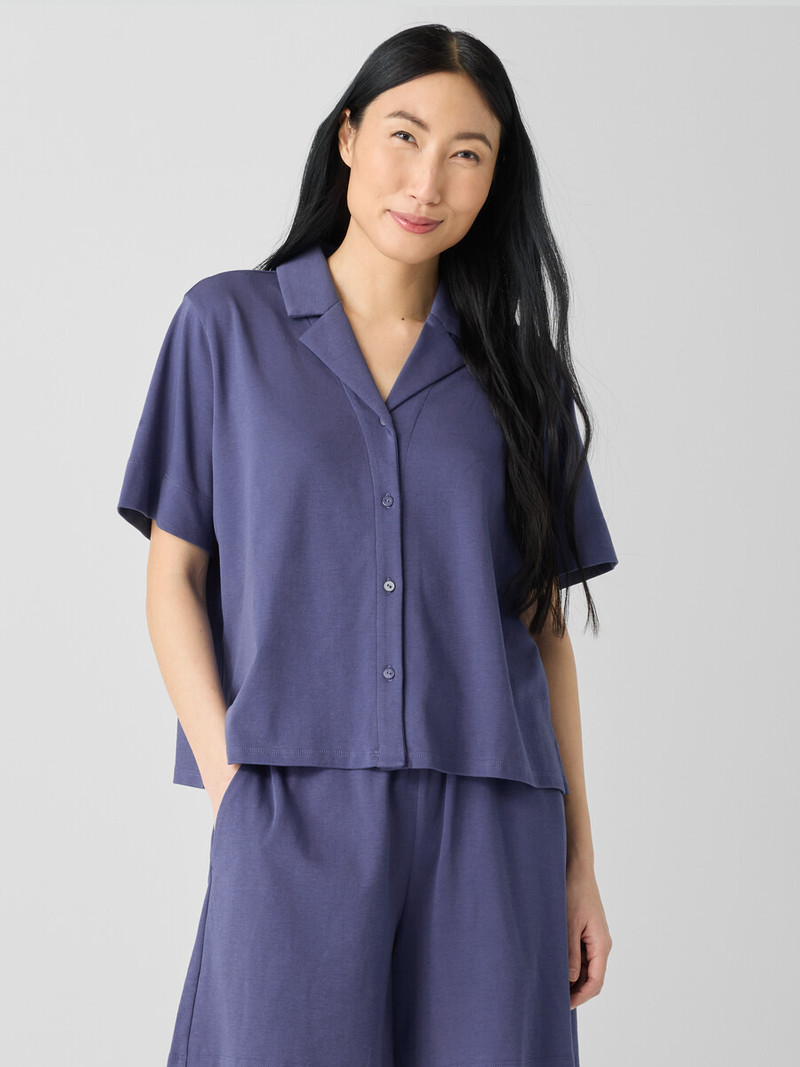 EILEEN FISHER Organic Cotton Interlock Notch Collar Sleep Shirt outlook