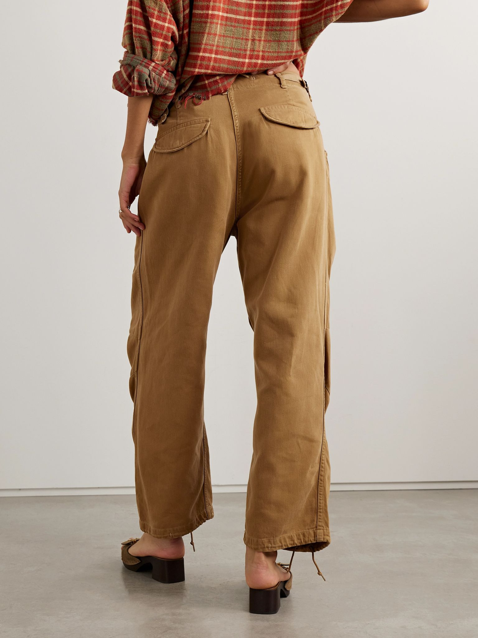 Gathered cotton-twill straight-leg pants Light brown - 3