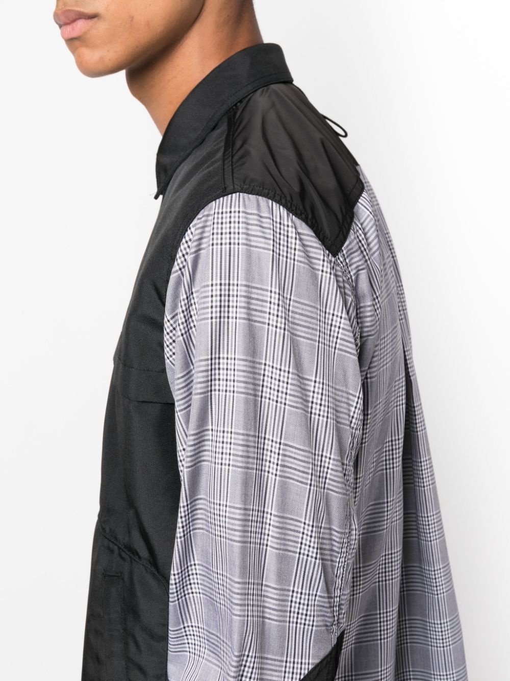 plaid-check panelled cotton jacket - 5