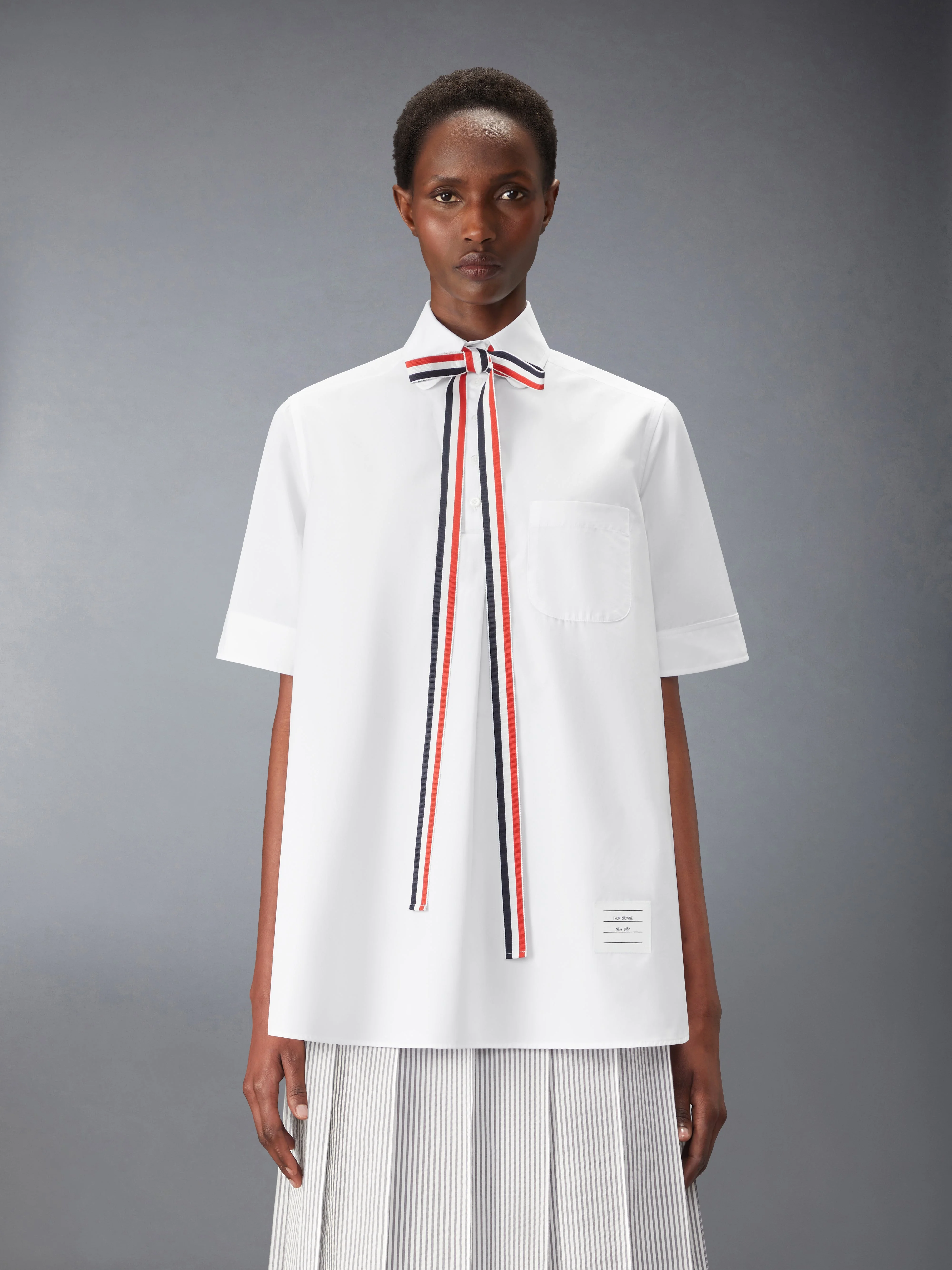 SOLID POPLIN BLOUSON WITH GROSGRAIN BOW TIE - 1