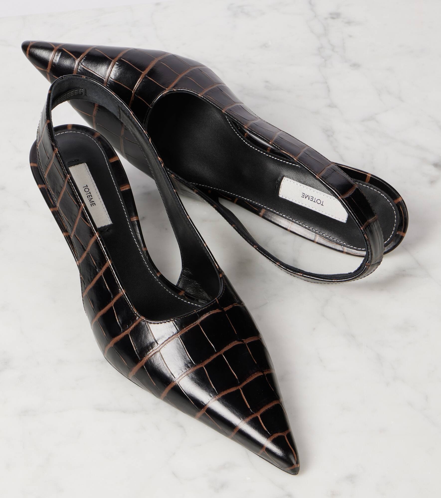 Croc-effect leather slingback pumps - 5