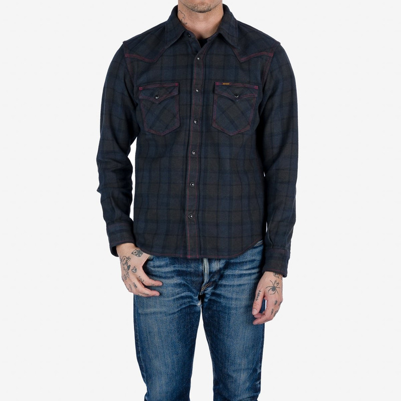 Iron Heart IHSH-340-OD Ultra Heavy Flannel Classic Check Western Shirt - Red Overdyed Black outlook