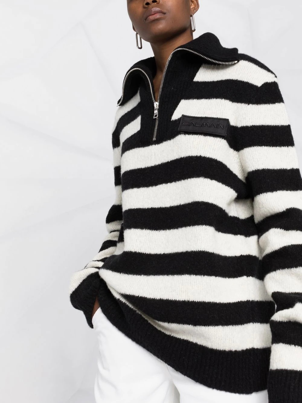 horizontal stripe knitted quarter-zip jumper - 3