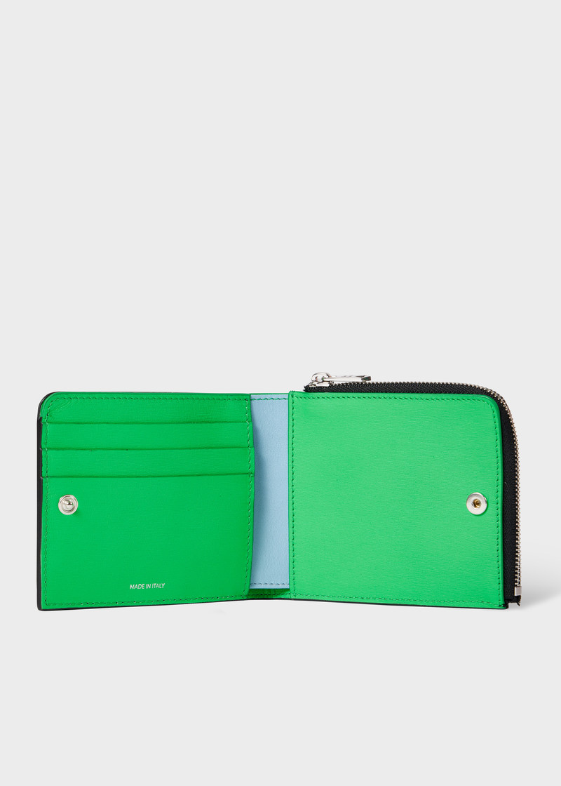 Black Grained Leather Contrast Interior Billfold and Coin Wallet 3