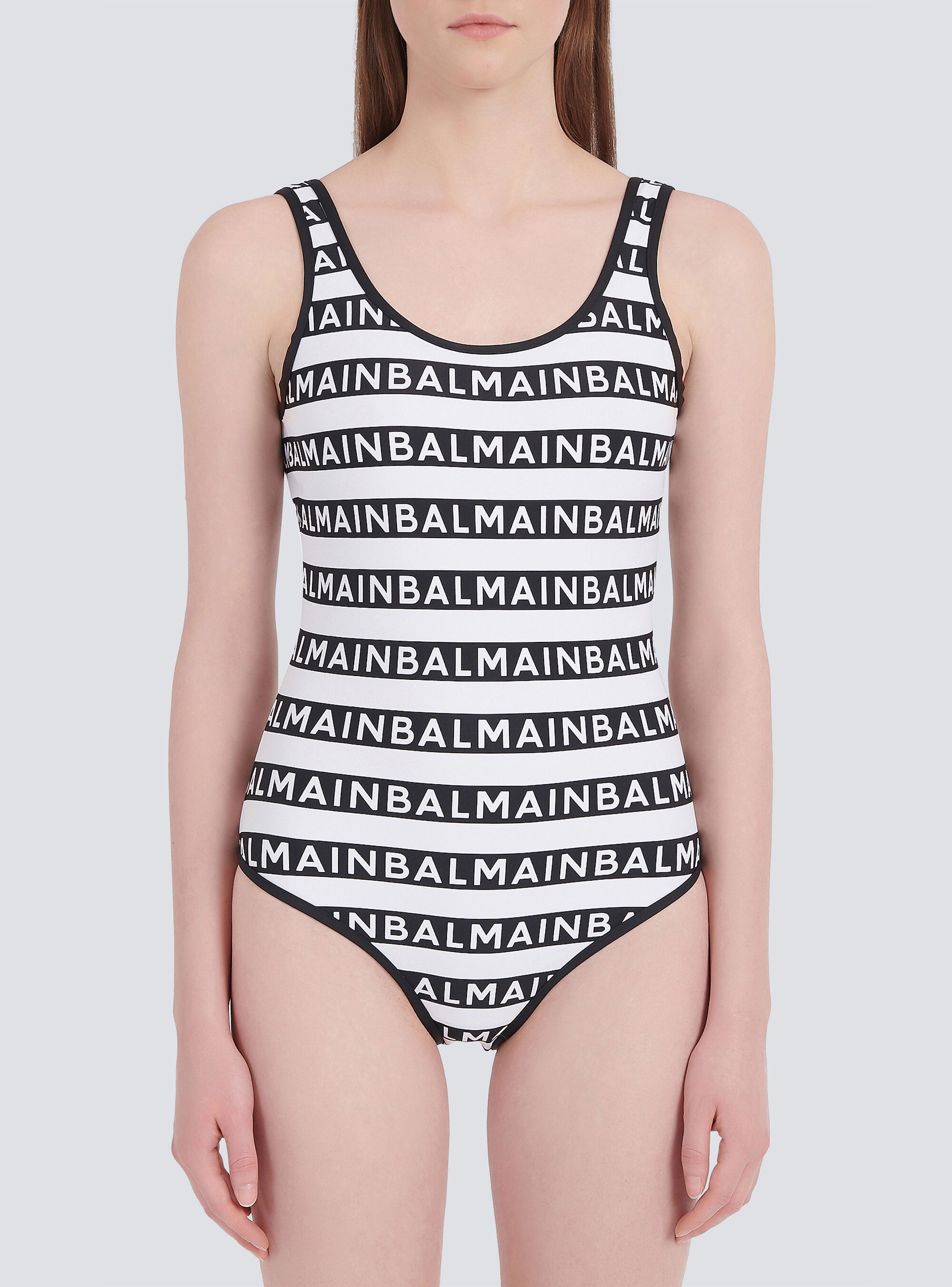 Bicolor swimsuit with Balmain monogram - 5