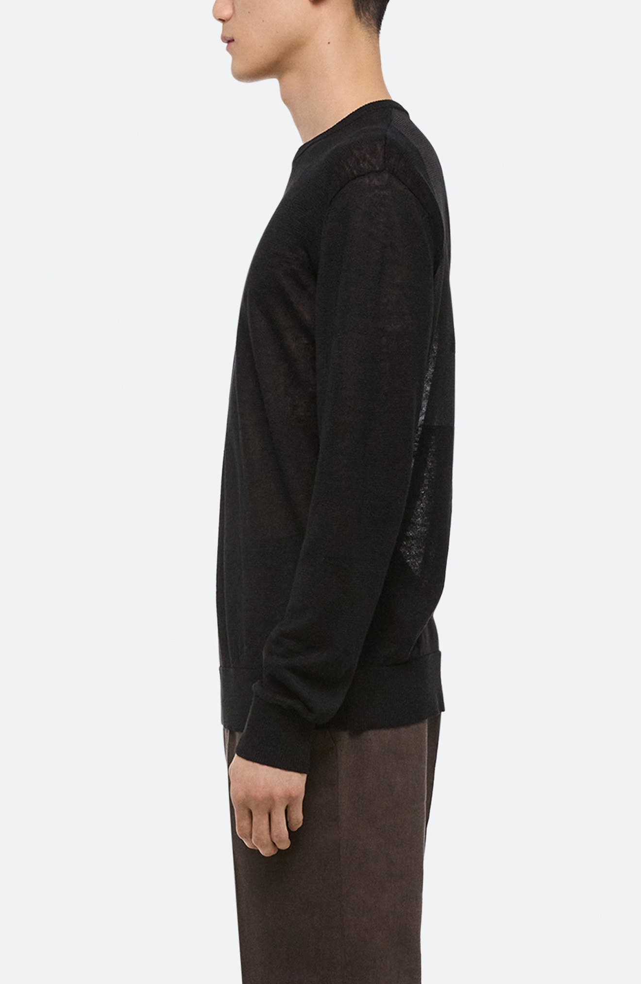 Helmut Lang Sheer Logo Linen Long Sleeve T-Shirt in Black at Nordstrom - 3