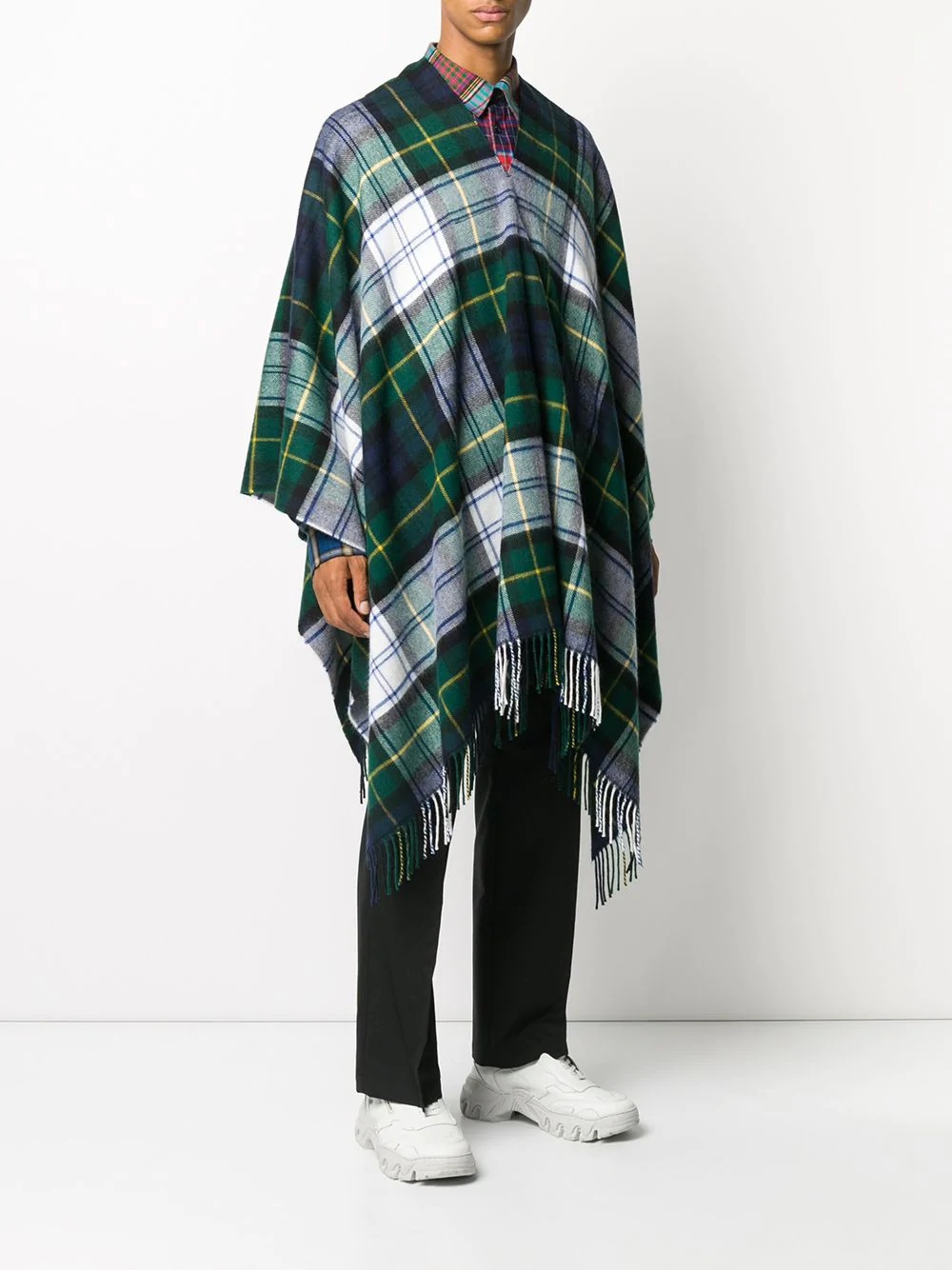 oversized plaid print poncho - 3