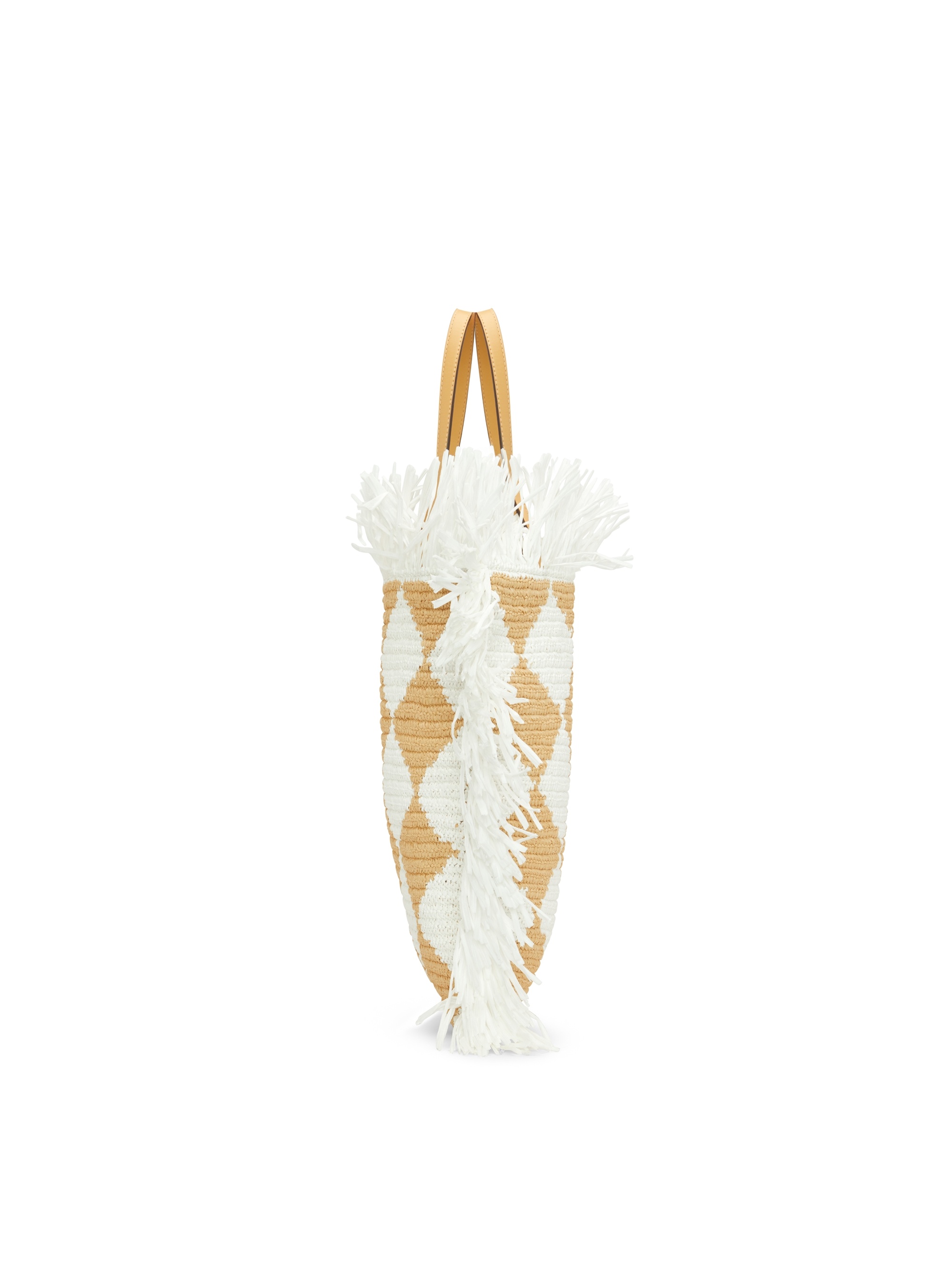 CHECKED RAFFIA CROCHET FLAT TOTE - 4