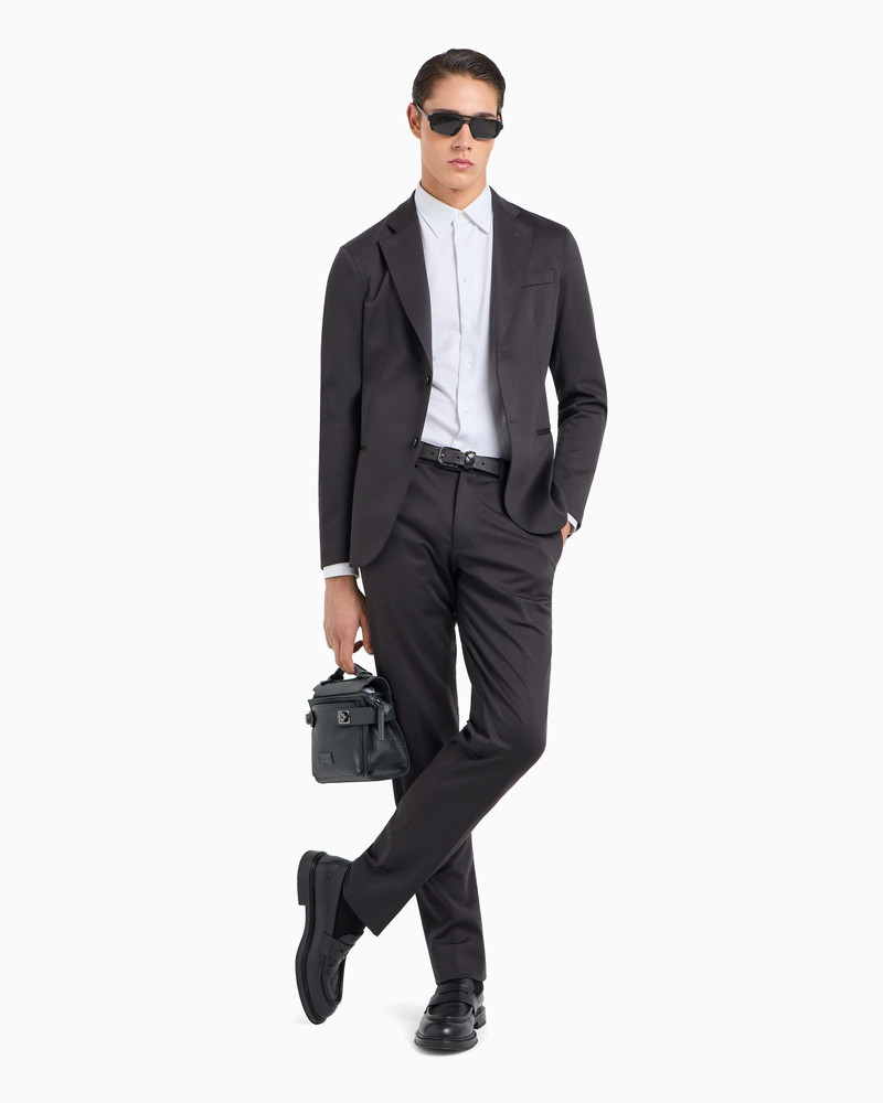 EMPORIO ARMANI Modern-fit single-breasted suit in a wool-blend stretch plain-knit jersey outlook