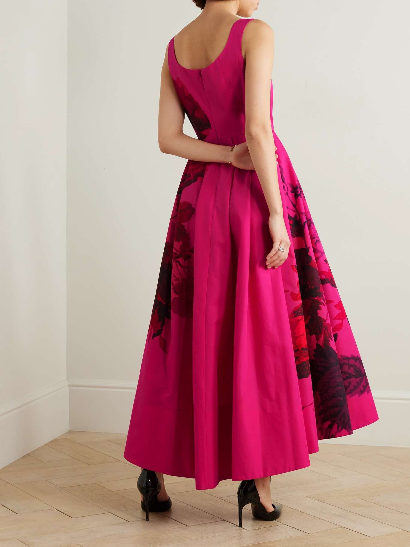 Pleated floral-print cotton-faille midi dress - 3