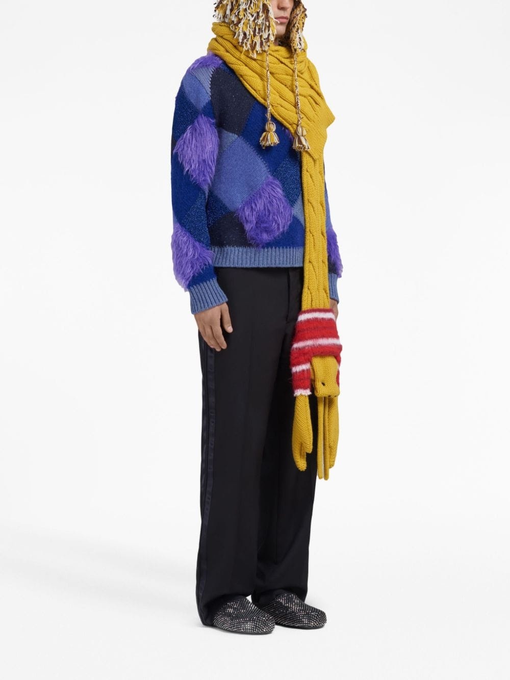 faux-fur argyle-knit jumper - 2