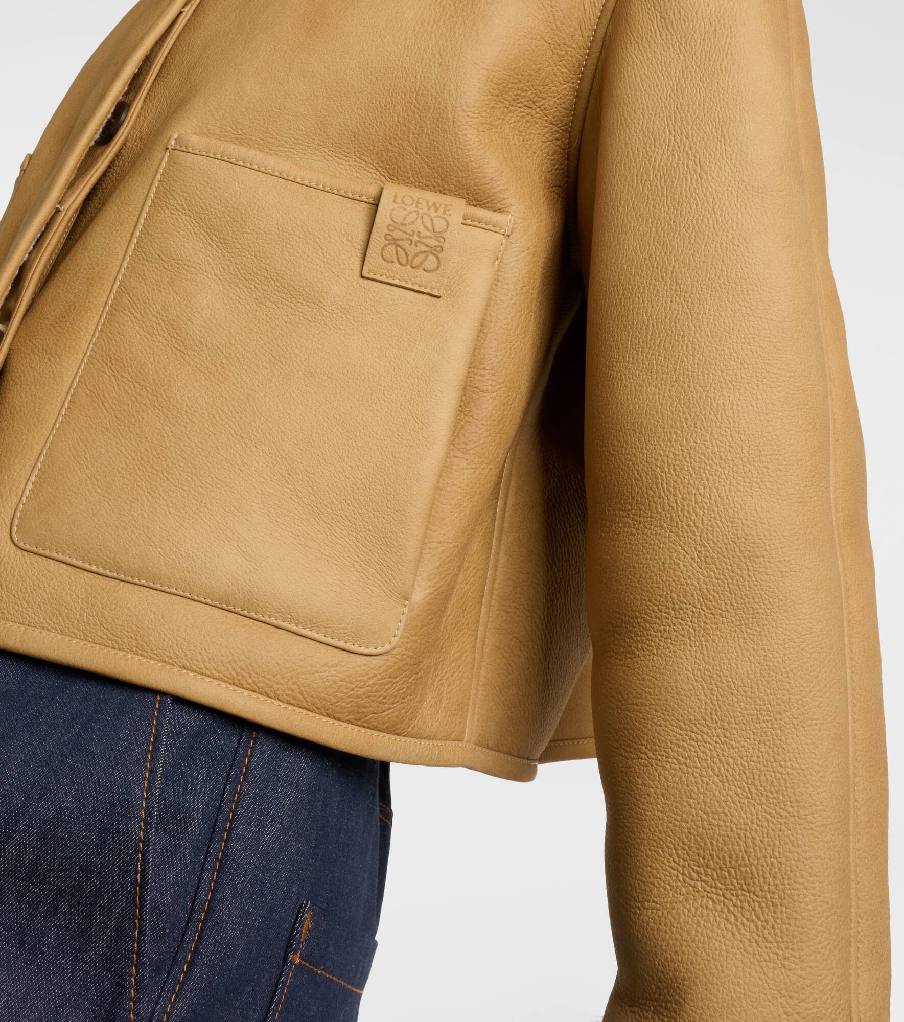Shearling-trimmed leather jacket - 5