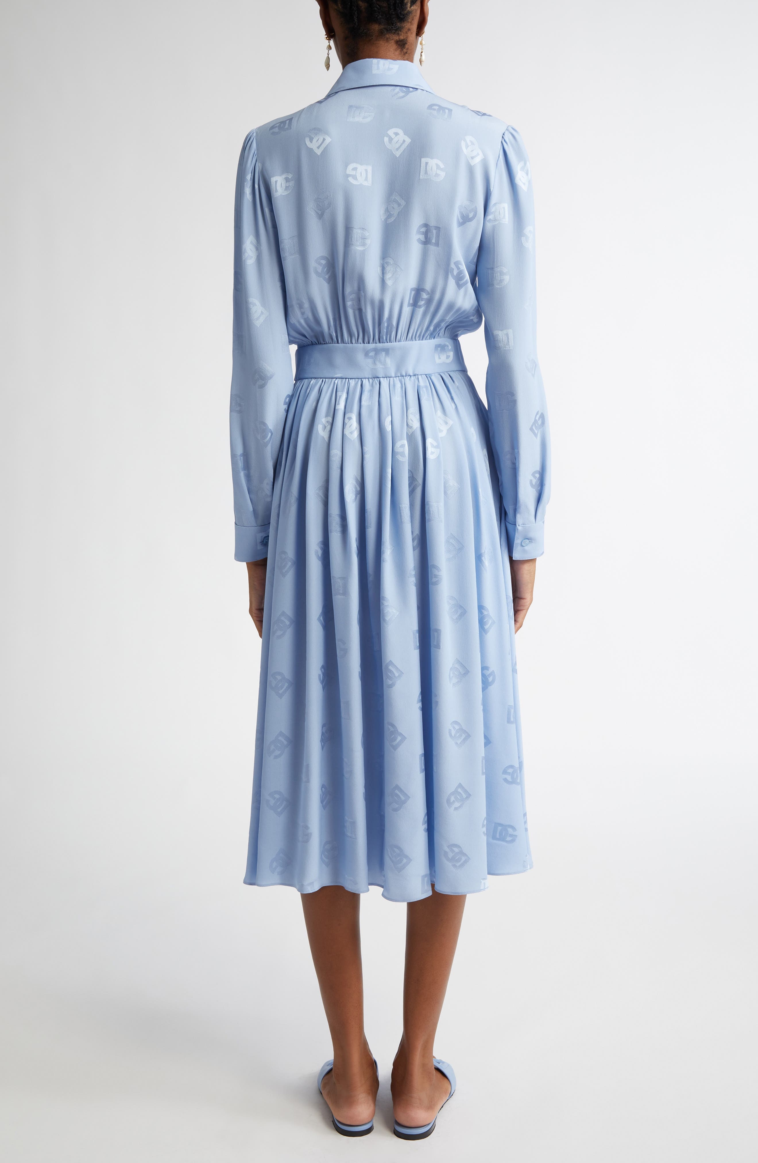 Dolce&Gabbana Logo Jacquard Long Sleeve Silk Shirtdress in Glicine Viola Chiari at Nordstrom - 2