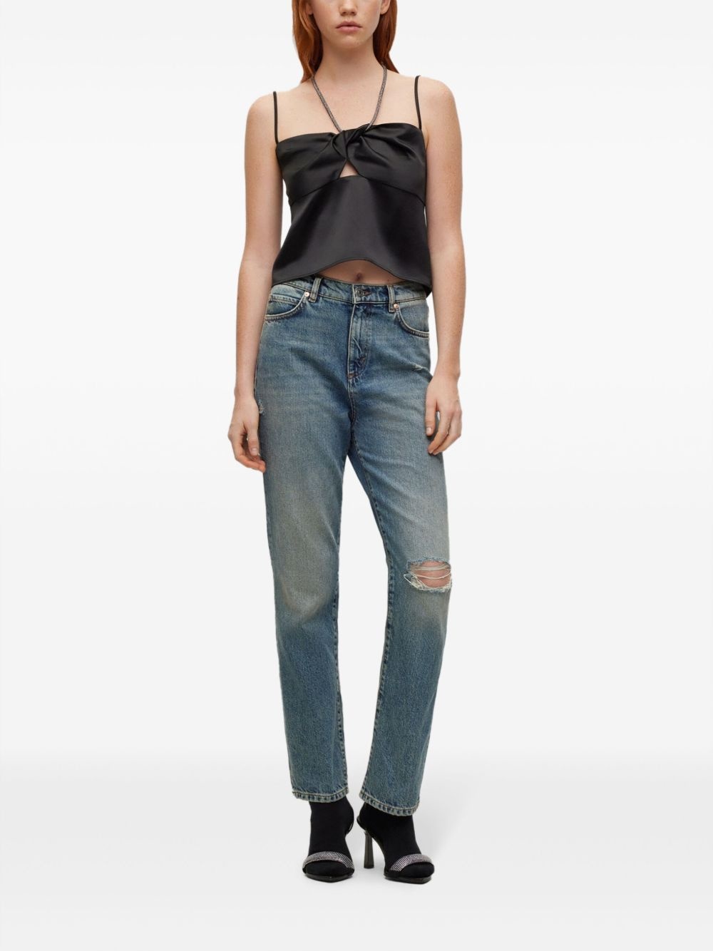 logo-patch cotton tapered jeans - 2